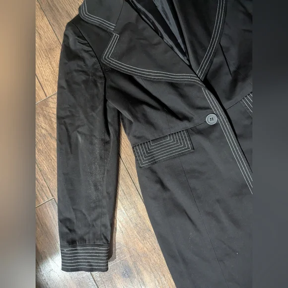 Jones New York Suit Women's Black Lab Coat & Skirt White Accent Size 4 Vintage - Picture 6 of 16